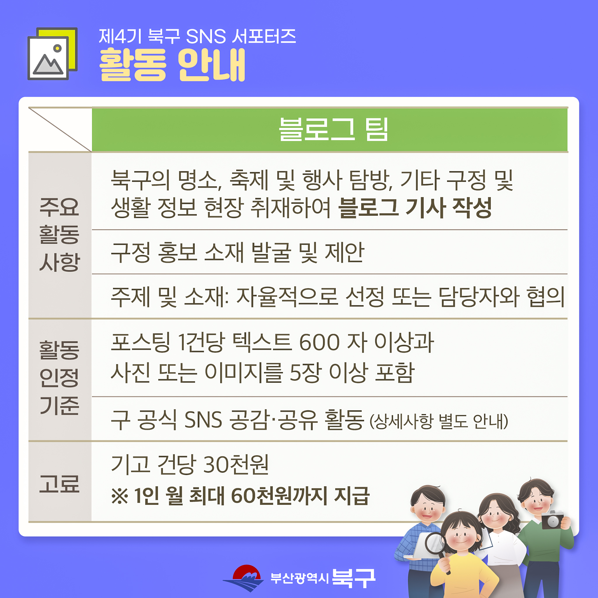 제4기 부산 북구 SNS 서포터즈 모집 안내