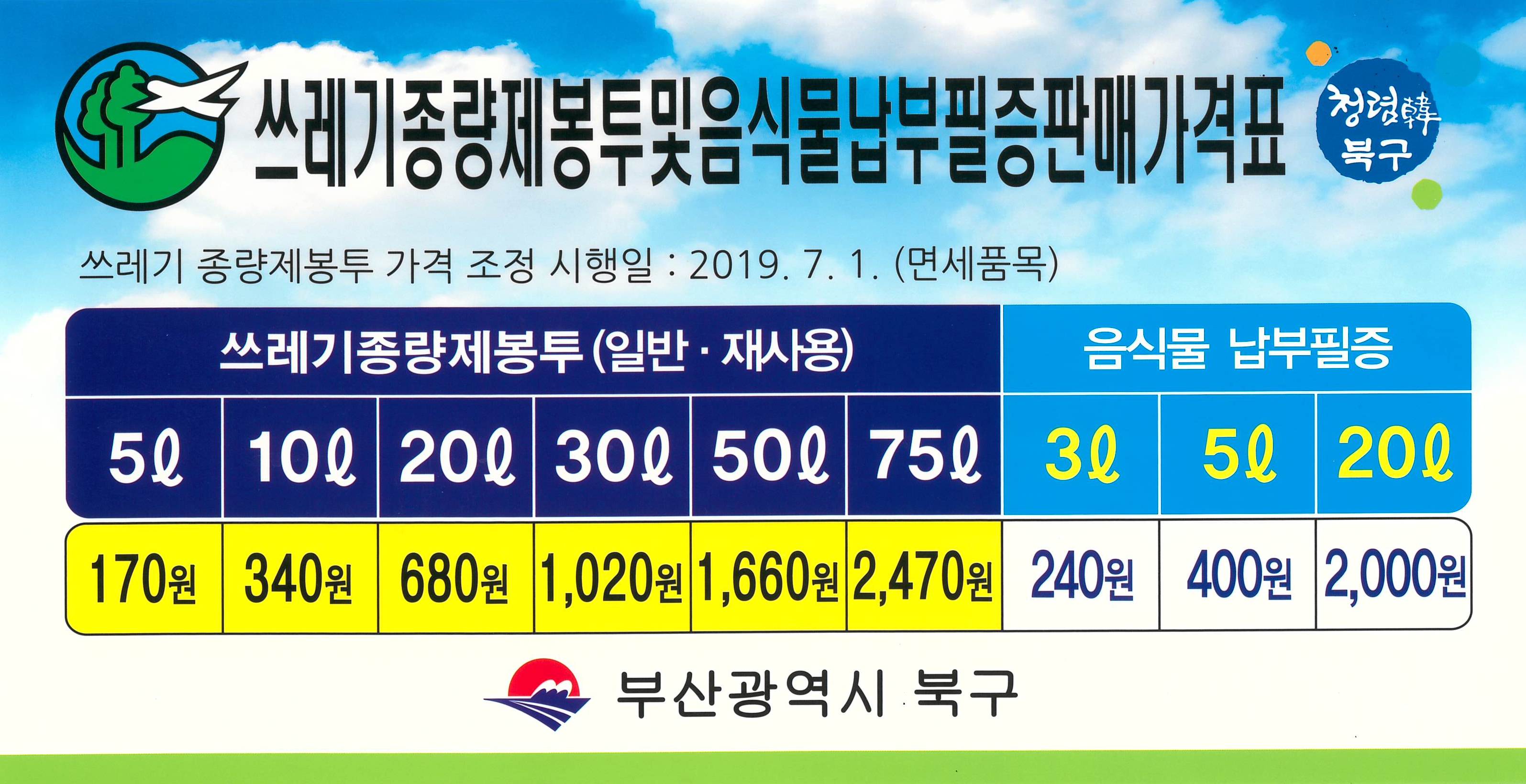 쓰레기 종량제 봉투 가격 인하(1-5-5 ①)