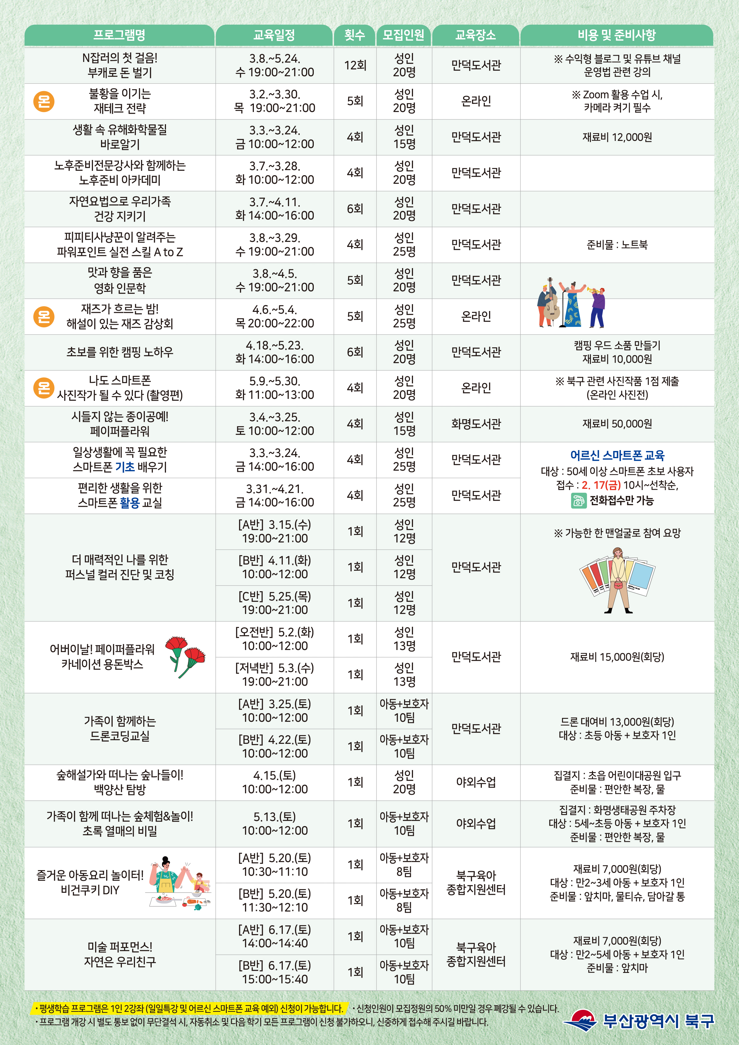 <2023년 상반기 북구 평생학습관 프로그램 접수안내>