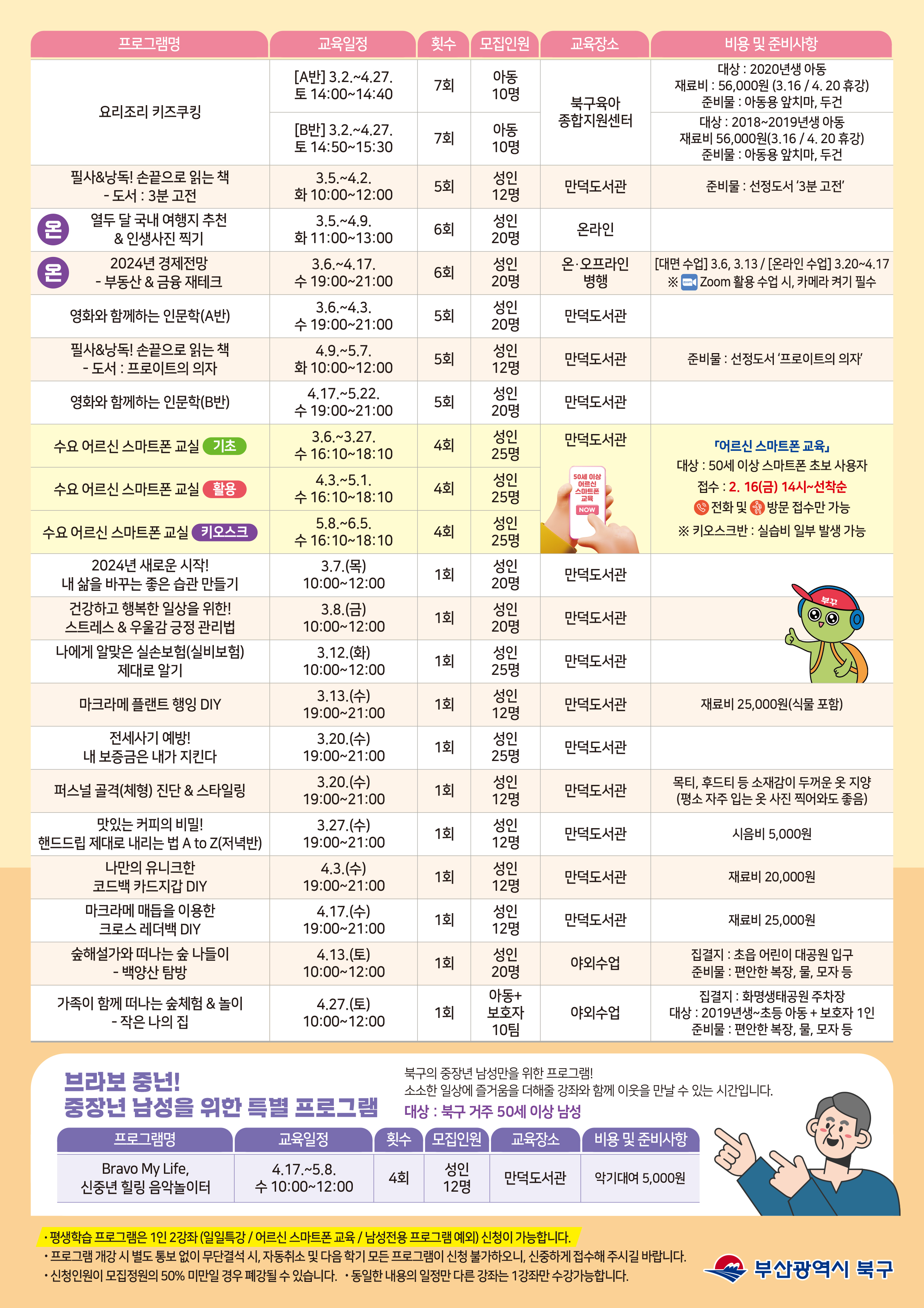 [모집] 2024년 상반기 북구 평생학습관 프로그램 접수안내