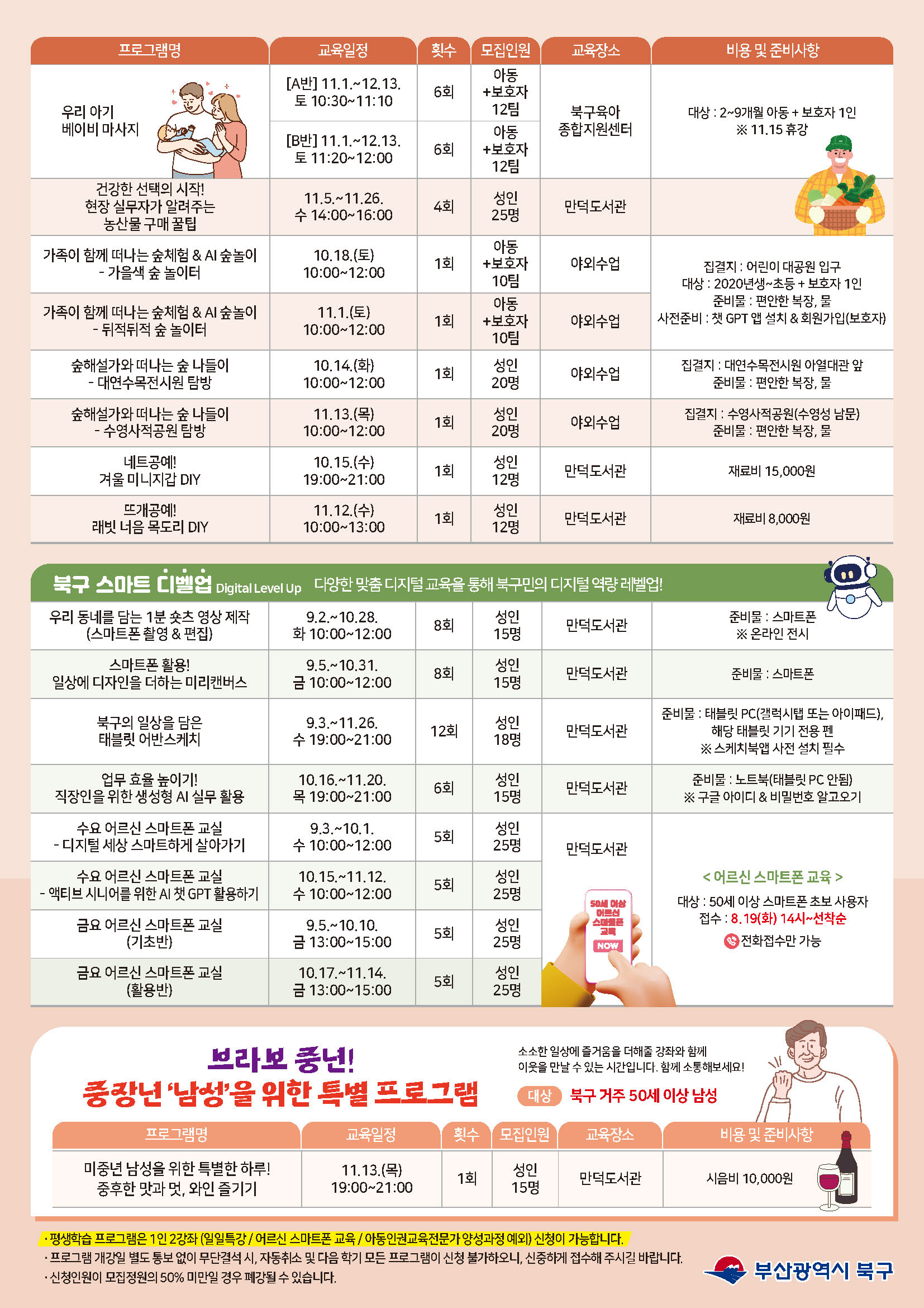 [모집] 2025년 하반기 북구 평생학습관 프로그램 접수안내