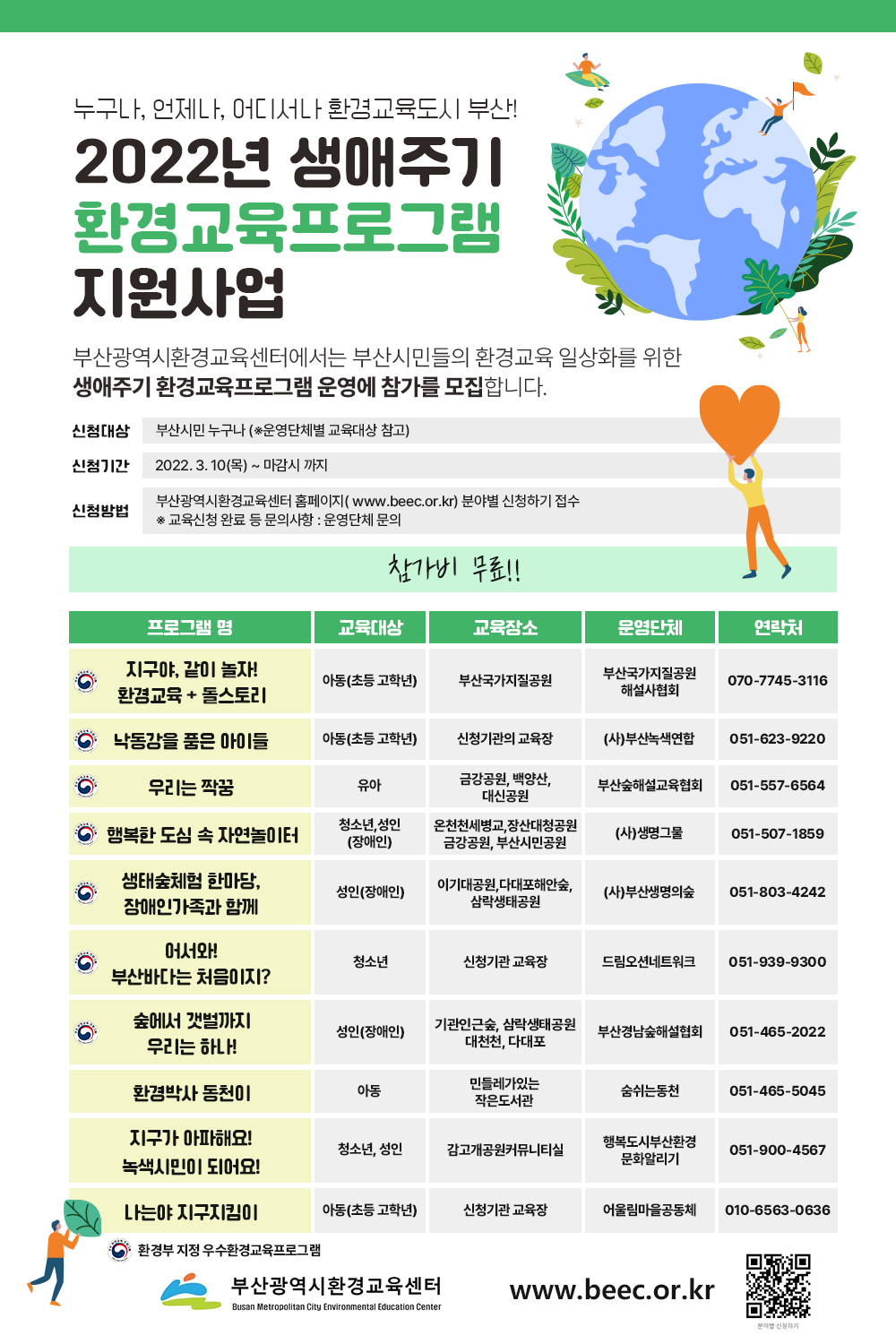 2022년 생애주기 「환경교육 프로그램 지원사업」 신청안내