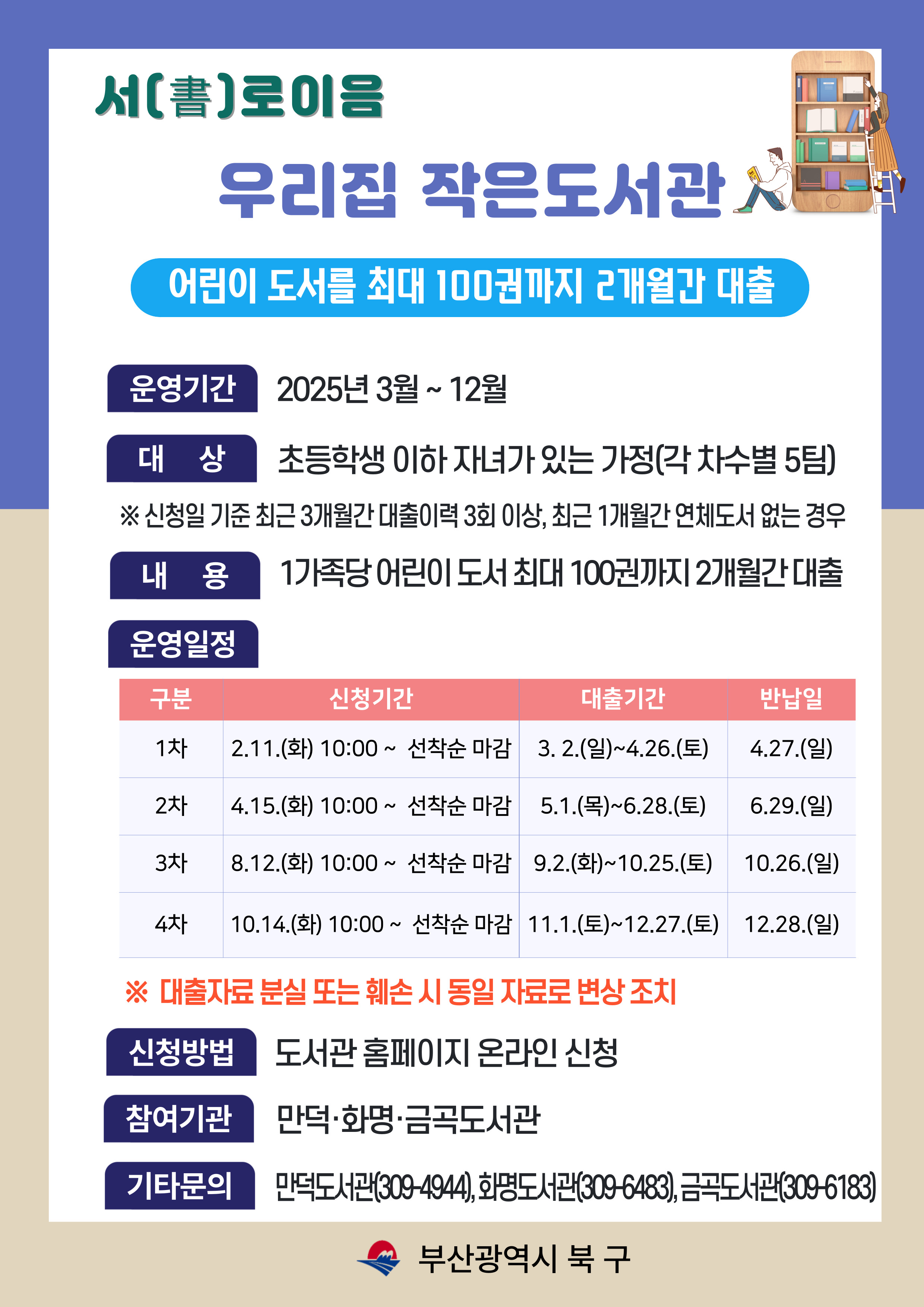 2025년 서(書)로 이음 <우리집 작은도서관> 2차 신청 기간 안내