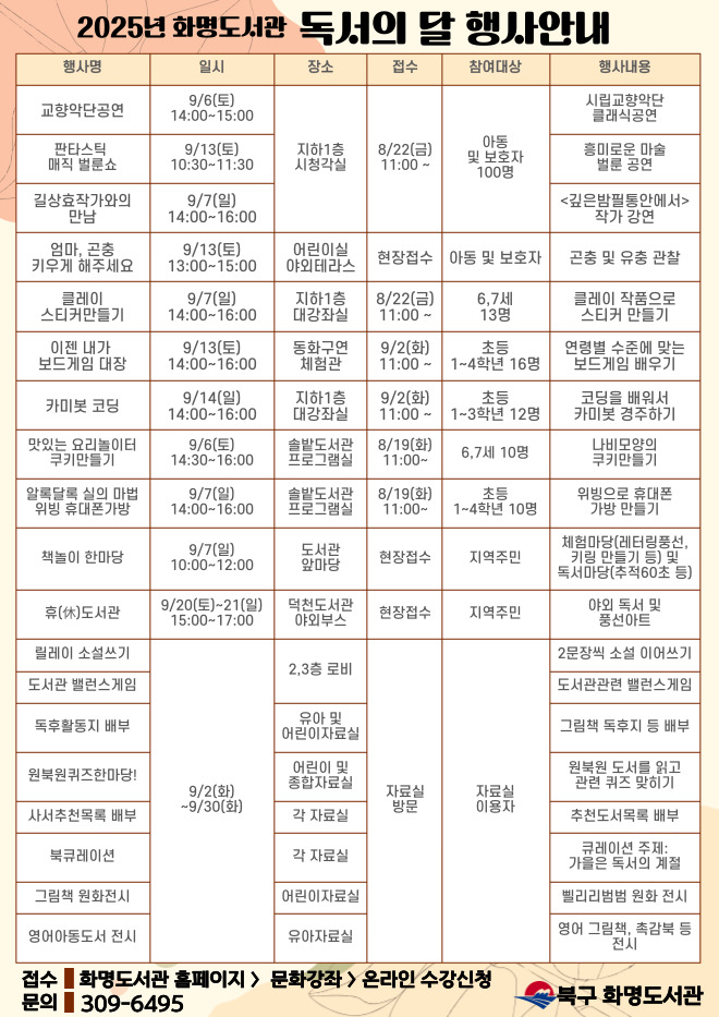 2025년 화명도서관 독서의달 행사안내