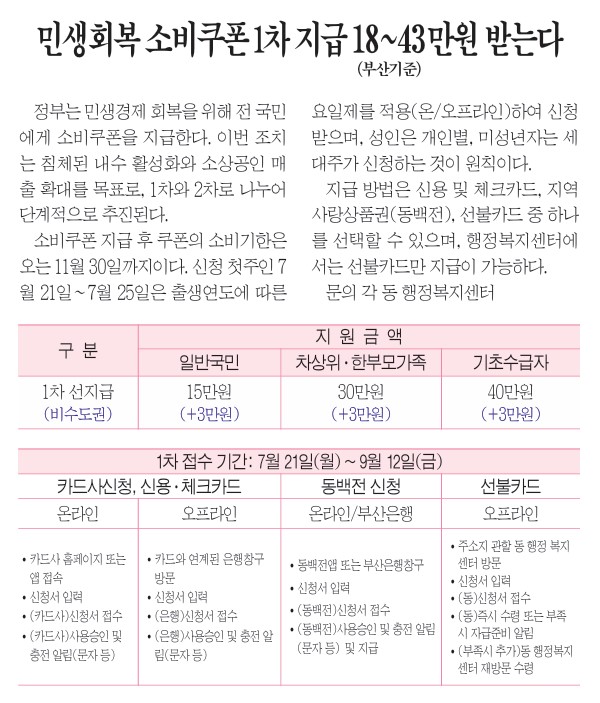 민생회복 소비쿠폰 1차 지급 18~43만원 받는다